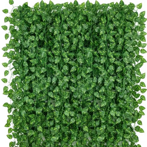 42 Feet 6 Pack Fake Greenery Hanging Garland, Artificial Ivy Leaf Plants, Vine Leaves, Flowers Foliage for Bedroom Garden Wall Decor - color: Green-6pack