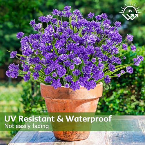 AGIRL 24 Bundles Artificial Flowers for Outdoor,No Fade Fake Plastic Flowers Faux Plants for Decoration Hanging Planters Indoor Outside Garden Porch Window Box Home Wedding Farmhouse - color: Dark Purple, size: 24