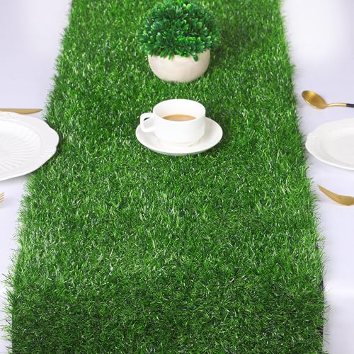 TURSTIN Artificial Grass Table Runner - 12 x 36 Inch Green Synthetic Grass Carpet Rug for Table Decorations, Spring, Summer, Wedding, Birthday Parties - size: 12 x 36 Inches