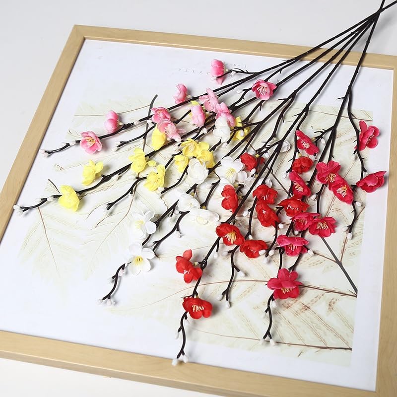 12 Pcs Artificial Plum Blossom Flowers 22" Fake Cherry Blossom Branches Faux Silk Plum Blossom Branches Arrangements for Vase Home Wedding Anniversary Dinning Table Spring Decor