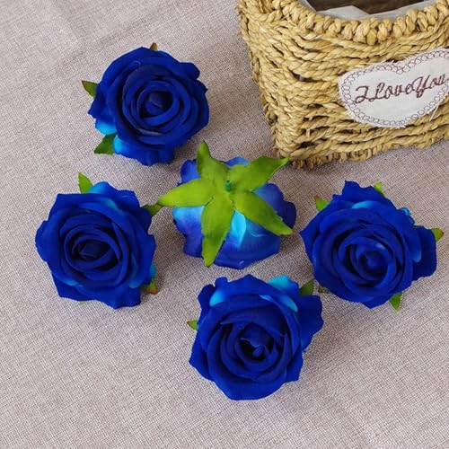 HinyoCo 28 Pcs Silk Roses Artificial Flower， Fake Roses with Stems for Wedding Bouquets Tables Centerpieces Arrangements Party Baby Shower Birthday Home Decor (Royal Blue) - color: Royal Blue