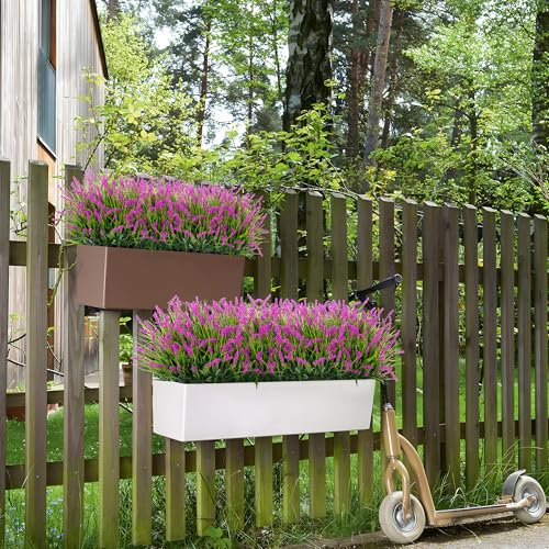 Artificial Flowers Faux Plants for Outdoor Decoration, 12 Bundles Fake Monkey Grass for Home Garden Front Porch Balcony, Lavender Flowers Shrubs UV Resistant No Fade Greenery Bush Planter (Lotus) - color: Lotus, size: 12 Pcs