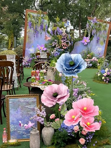 Standing Corn Poppy, Giant 5.58ft Life-Size Faux Blooms with Flexible Stem Metal Base Oversized Wedding Arch Decor,Garden Window Display(Blue,1) - color: Blue
