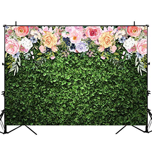 Avezano Flower Photography Backdrop Green Spring Grass Lawn Party Background Floral Grass Birthday Baby Shower Miss to Mrs Wedding Bridal Shower Backdrops Cake Table Decorations, 7x5 - size: 7x5