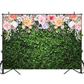 Avezano Flower Photography Backdrop Green Spring Grass Lawn Party Background Floral Grass Birthday Baby Shower Wedding Bridal Shower Backdrops Cake Table Decorations (10x8) - size: 10x8