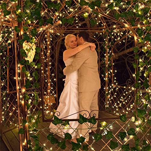 168 FT Artificial Ivy Garlands with 400 LED /132FT String Light Fake Vines for Bedroom Decor Ivy Leaves Greenery Faux Hanging Plants Green Flowers Decor for Home Kitchen Garden Office Wedding Wall - size: 24pcs Ivy with 400 LED