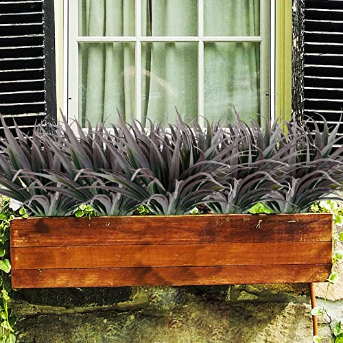16Pcs Artificial Grass Fake Plants 17.3in Outdoor Plants UV Resistant Faux Greenery Stems Fake Grass for Home Window Garden Office Patio Pathway Front Porch Décor Green & Black - color: Green & Black, size: 16 Pcs