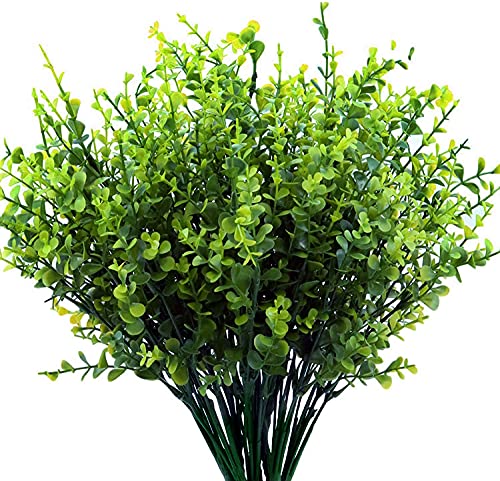 PASYOU Artificial Shrubs, Plastic Plants Fake Eucalyptus Shrub Bushes Grass Greenery Leaves Bush Indoor Outdoor Home Garden Party Verandah Wedding DIY Table Arrangement Decoration Planter Filler 4 Pcs - color: Eucalyptus Grass/4 Pcs