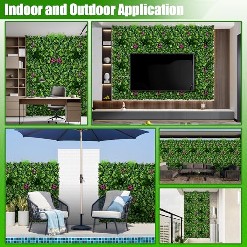 Artificial Grass Wall Panels, 20"x20" 8pcs Grass Backdrop with Mint Plant Leaves, UV-Anti Fake Greenery Plant Boxwood Panels for Privacy Fence Screen, Outdoor Green Wall Decor for Patio Garden - size: 20x20 in 8pcs