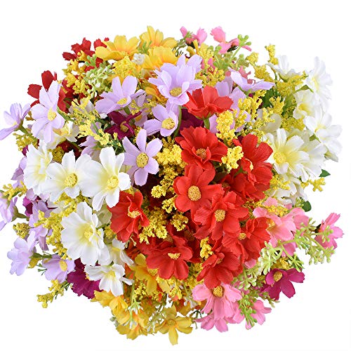 XONOR 10 Bouquets Artificial Flowers Fake Silk Daisy Plants for Indoor Home Wedding Party Decoration, Assorted Colors Daisy for Spring Summer Decoration - color: Daisy