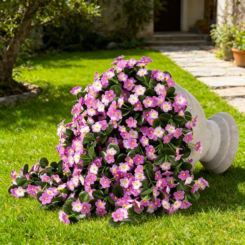 HyeFlora 2PCS Artificial Hanging Flowers for Outdoors Spring Decoration, Faux Daisy Plants Fake Silk Orchid Long Stems UV Resistant Mums for Home Garden Wall Party Indoor Outside Decor - color: Light Fuchsia+fuchsia