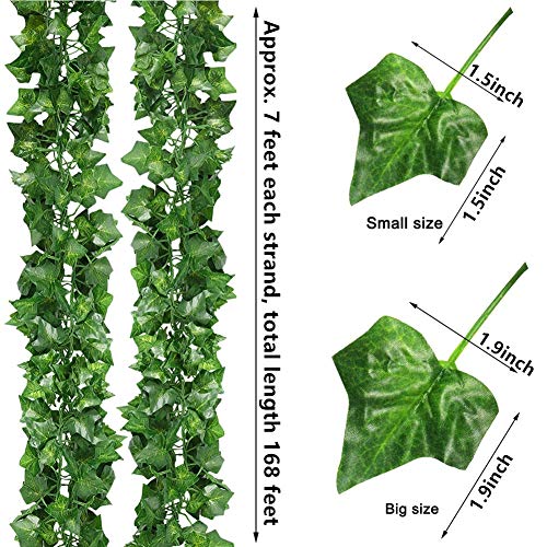 168 Feet Artificial Ivy Leaf Plants Fake Vine Hanging Garland Greenery Foliage for Home Kitchen Garden Office Wedding Wall Decor (Ivy/24 Strands) - color: Ivy/24 Strands