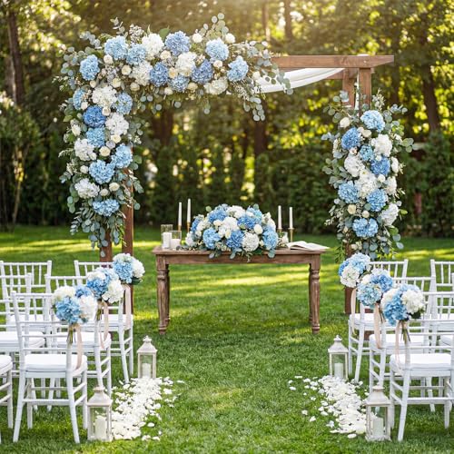 Suncalla 60 Pcs Artificial Hydrangea Flowers Bulk Silk Hydrangea Full Flowers Heads with Stems for Wedding, Home Table Centerpieces, Garden, Baby Shower, Party Decoration(Blue) - color: Blue