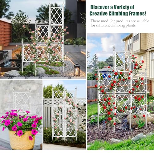 WellSign 5.25FT Metal Pipe Trellis for Climbing Plants Outdoor, Garden Wall White Trellis with Garden Twist Tie, Support Tall Plant Fence for Ivy Vines Rose Flower - color: White
