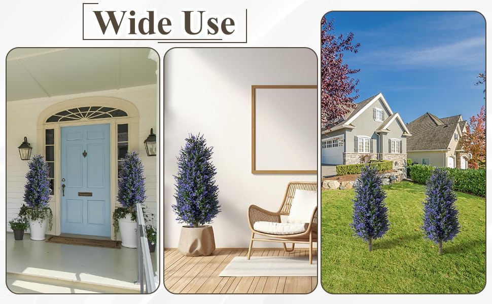 Christmas Artificial Lavender Cone Topiary Trees with Spike, 2 Pack UV Resistant & Anti Lodging Artificial Shrubs, 3FT Fake Evergreen Artificial Plant Brush for Indoor Outdoor Front Porch Garde - size: Lavender Cone Topiary Trees