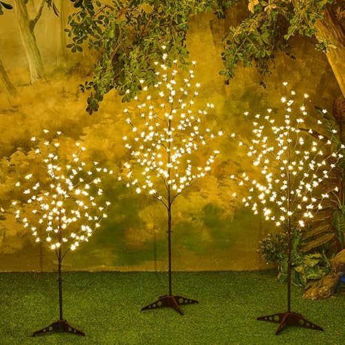 Lightshare LED Lighted Cherry Blossom Tree, 4FT, 5FT and 6FT, Warm White, Pack of 3, Decorate Home Garden, Summer, Wedding, Birthday, Christmas Holiday, Party, for Indoor and Outdoor Use - style: 4FT+5FT+6FT Warm White