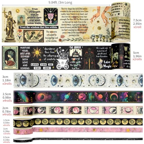 29 Rolls Washi Tape Set - Tarot Theme Decorative Masking Tape Colored Patterns, Vintage Adhesive Artists Tapes for Journaling Supplies, Diy Crafts, Scrapbooking, Junk Journal Supplies, School Supplies - style: Tarot