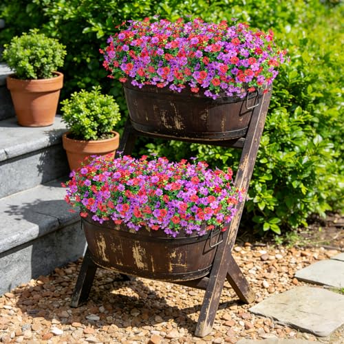 Ammyoo Artificial Fake Plants Flowers for Outdoor Spring Summer Decor, 12 Bundles Faux Silk Daisy for Planter Pot Colorful UV Resistant Look Real for Front Door Porch Patio Outside Yard(Purple Red) - color: Purple Red