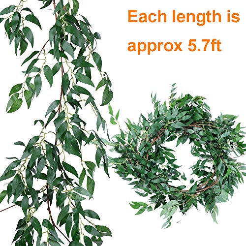 2 Pack Artificial Hanging Leaves Vines, 5.7 Ft Fake Willow Leaves Twigs Silk Plant Vines in Green for Indoor/Outdoor Wedding Decor