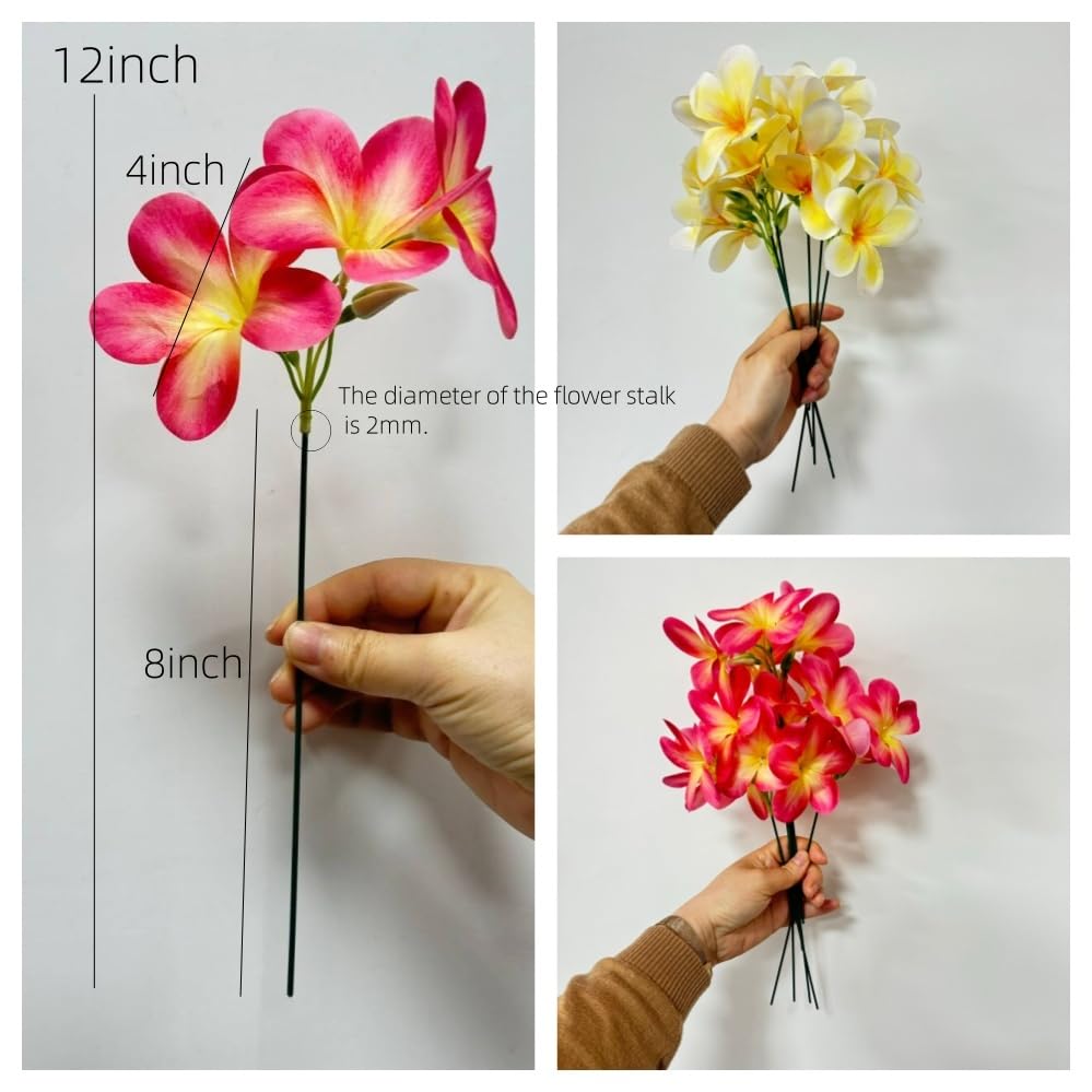 10 Bunch Pink Artificial Flowers Fake Plumeria Flower with Stems,12inch Real Touch Lifelike Frangipani Flower Bouquets for Wedding Engagement Party Cake Topper Spring Flowers Beach Decor (Yellow) - color: Yellow
