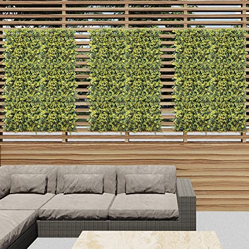 E&K 20" x 20" Artificial Plant Fence Panel Faux Leaves Grass Wall Privacy Screen Panel Decorative for Indoor Outdoor (Reineckea Carnea-Yellow, 6 Pcs) - color: Reineckea Carnea - Yellow
