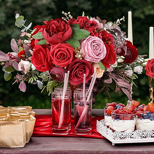 AmyHomie Red Artificial Flowers Combo Silk Mix Peony Rose Fake Flowers w/Stem for Valentine's Day DIY Wedding Bouquets Centerpieces Table Fall Decor Party Bridal Baby Shower Home Decorations - color: Dark Red