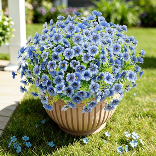 ATTGREAT Artificial Flowers Outdoors Faux Plants UV Resistant Fake Flowers Daisy Plastic Greenery Plnats Outside for Garden Planter Patio Porch Spring Summer Home Home Decor, 24 Bundles (Blue) - color: Blue, size: 24PCS