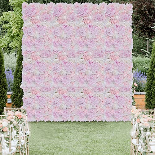 Artificial Flower Wall,Floral Background Decoration Panel,Flowers Panel Decor,Artificial Silk Flower Wall Panel,Faux Flowers Combo Set for Banquet,Wedding 23.62*15.74in 12Pcs (Pink and White) - color: Pink and White