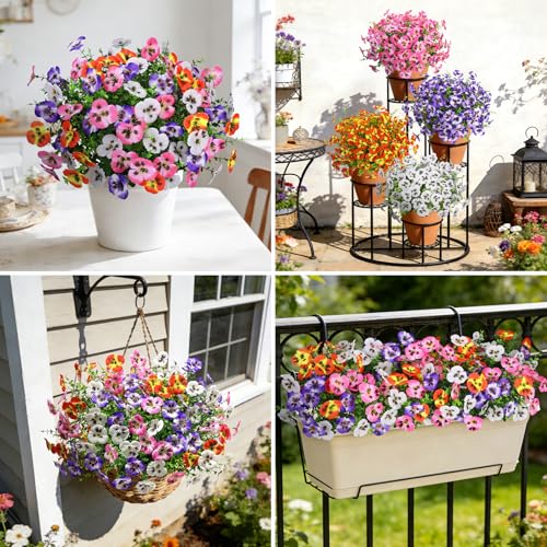 Ouddy Decor 20 Bundles Artificial Pansy Flowers for Outdoors, Fake Silk Flowers Faux Plants UV Resistant for Vase Table Planter Porch Yard Garden Indoor Outdoor Home Decor, Multicolor - color: Purple Pink Orange White