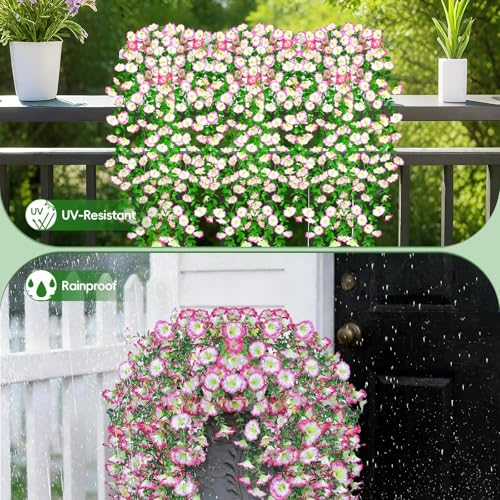 Artificial Hanging Flowers for Outdoors, 4Pcs UV Resistant Artificial Hanging Morning Glory Flowers, Spring Realistic Faux Outdoor Flower for Porch Patio Yard Garden Farmhouse Decor (Pink) - color: Pink