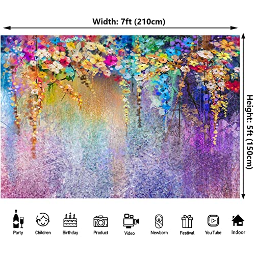 7x5ft Purple Abstract Flower Backdrop Watercolor Painting Photography Background for Wedding Bridal Shower Birthday Party Portrait Shooting Video Studio Props - color: Purple, size: 7x5ft