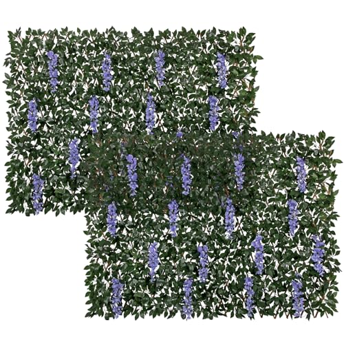 Expandable Faux Fence Privacy Screen with Flowers for Indoor Outdoor Balcony Patio Garden Apartment Decor,Greenery Expandable Stretchable Covers Panel (Purple Wisteria, 2 Pack) - color: Purple Wisteria, size: 2 Pack