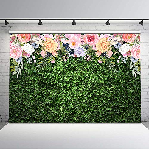 Avezano Flower Photography Backdrop Green Spring Grass Lawn Party Background Floral Grass Birthday Baby Shower Wedding Bridal Shower Backdrops Cake Table Decorations (10x8) - size: 10x8