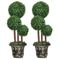 Goplus 3 Ft Artificial Boxwood Topiary Tree, 2 Pack Fake Greenery Plants Triple Ball Tree, Leaves & Cement-Filled Plastic Flower Pot Decorative Trees for Home, Office, Indoor and Outdoor Use - size: 3 Ft