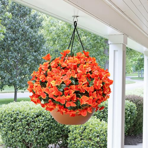 Artificial Flowers for Outdoors Spring Summer Porch Decor, 4 Bundles Fake Bougainvillea Realistic Silk Flowers for Outside UV Resistant Faux Outdoor Plants for Planters Patio Yard Balcony Home, Orange - color: Orange