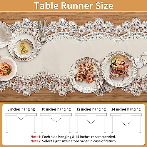 Elegant Vintage Lace Table Runner 98 inches(250cm) Long Beige Gold with Exquisite Macrame and Embroidered Floral Pattern Perfect as a Dresser Scarf (14X98'') - color: Beige Gold, size: 14''x98''(36x250cm)