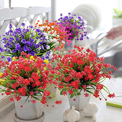 Grunyia Artificial Flowers, 20 Bundles Outdoor Fake Flowers for Decoration UV Resistant Faux Plastic Plants Garden Porch Window Box Décor(Red) - color: Red