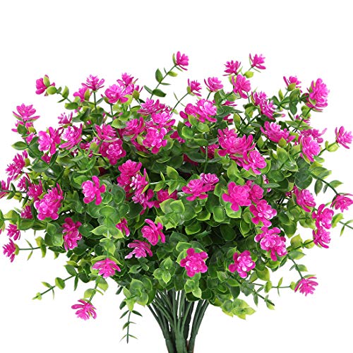 6 Bundles Artificial Flowers, Fake Artificial Greenery UV Resistant No Fade Faux Plastic Plants for Wedding Bridle Bouquet Indoor Outdoor Home Garden Kitchen Office Table Vase (Fuchsia) - color: Fuchsia