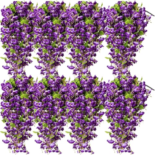 XunYee 8 Pcs Artificial Hibiscus Flowers for Outdoors Spring Summer Decor Fake Hanging Flowers Plants Uv-Resistant Faux Hibiscus Flower for Outside Porch Patio Front Door (Blue and Purple) - color: Blue and Purple