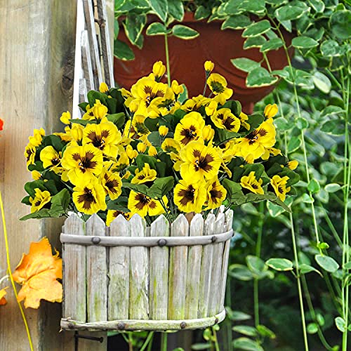8 Bundles Fake Flowers Pansy Small Wild Flower Daisy Faux Plastic Purple Flowers for Home Wedding Kitchen Garden Table Centerpieces Indoor Outdoor Decor (Yellow) - color: Yellow