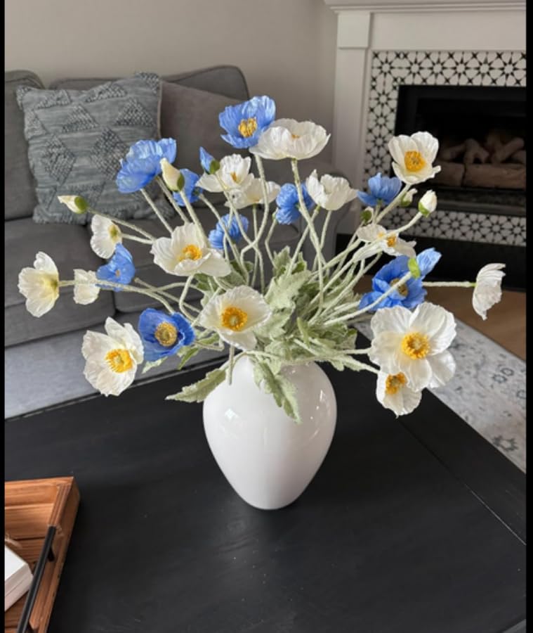 Poppy Flowers Artificial， Poppy Silk Flowers with Stems，Ranunculus Artificial Flowers，Faux Flower Stems for Wedding,Party, Outdoor Indoor Decor flower arrangements for table (3, Light Blue) - color: Light Blue
