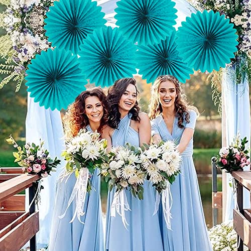 Easy Joy Teal Party Decorations Paper Fans Birthday Wedding Home Party Hanging Decoration, Set of 6 (14 Inches, Teal) - color: Teal