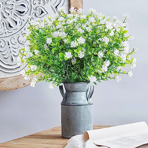 AmyHomie 20 Bundles Artificial Flowers for Outdoor Outside Spring Summer Decoration UV Resistant Faux Flowers No Fade Fake Plastic Plants Garden Porch Window Box Decorating - color: White-eucalyptus, size: 20