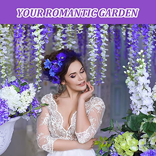 Syhood 4 Pieces 26 Ft in Total Purple Wisteria Garland Hanging Flowers Artificial Vine Wedding Silk Wisteria Hanging Flower for Wedding Arch Home Garden Party Outdoor Decor - color: Purple