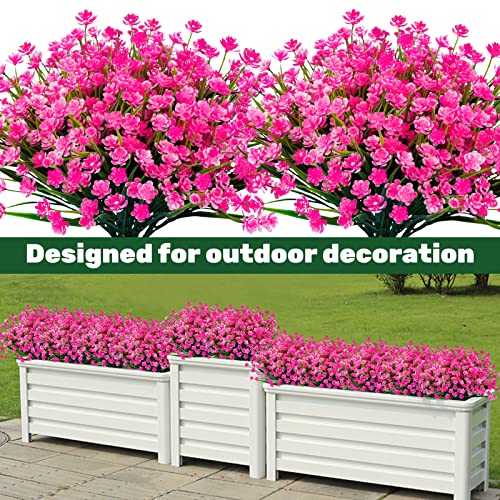 Lnoicy 20pcs Artificial Flowers for Outdoor,Plastic Flowers Decoration, UV Resistant Faux Flowers Shrubs, Artificial Plants for Indoor Outside Garden Home Wedding Farmhouse(Pink) - color: Pink, size: 20 PCS