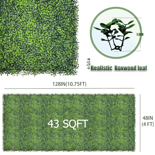 Artificial Ivy Privacy Fence Screen,128"x 48" (43 SQFT) UV-Anti Faux Boxwood Roll Grass Wall Panels for Patio Balcony Privacy, Garden, Backyard Greenery Wall Backdrop Decor - size: 48"x128" (43 SQFT)