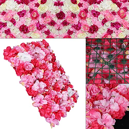 Flower Wall Panel, 24" x 16" 12Pcs Artificial Dark Pink Dahlia Rose Flower Wall Mat Faux Floral Wall Backdrop for Wedding Party Decoration - color: 12pcs Dark Pink