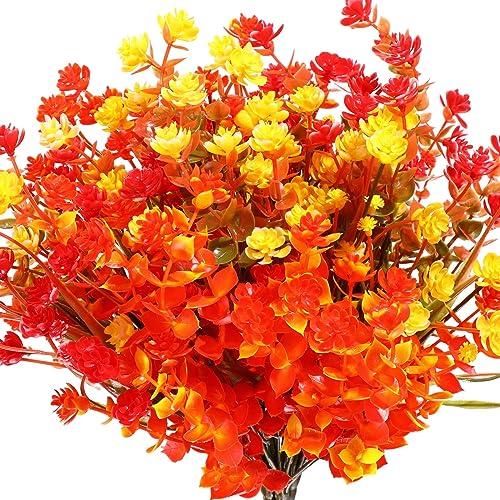 WILLBOND 12 Bundles Artificial Flowers Outdoor, UV Resistant Faux Artificial Plants Shrubs Plastic Flower Bulk for Hanging Planter Porch Window Home Spring Summer Decor(Red, Yellow, Bright Orange) - color: Red, Yellow, Bright Orange