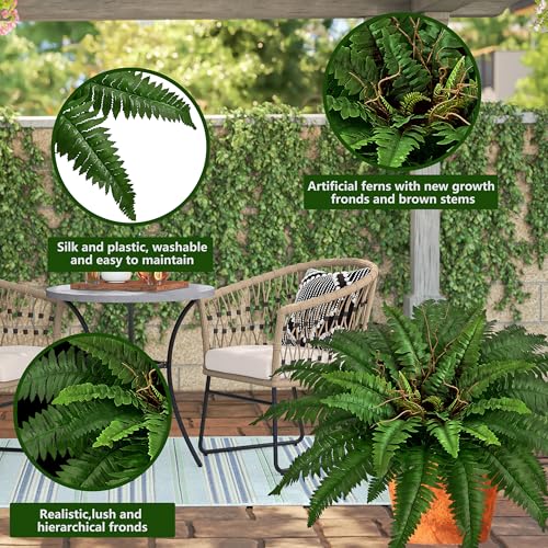 36In Artificial Boston Ferns Bush, Set of 2 Large Faux Ferns Plants, 39 Branches Fake Ferns Vines for Home Living Room Decor, Indoor and Outdoor - size: 2 PCS-36"