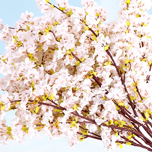 Giegxin 8 Pcs Silk Cherry Blossom Branches Cherry Blossom Tree Stems Long Stem Artificial Flowers for Tall Vase Flowers for Home Wedding Vase Floral Arrangements (White,39.4") - color: White, size: 39.4"